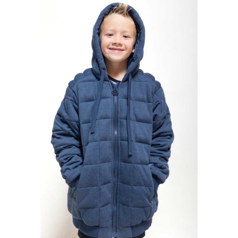 Thera Kids Weighted Sensory Hoodie Navy Blue Quilted Zip Up Jacket 5lb NWT